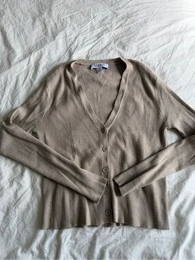 V-Neck Button Cardigan in Taupe / beige